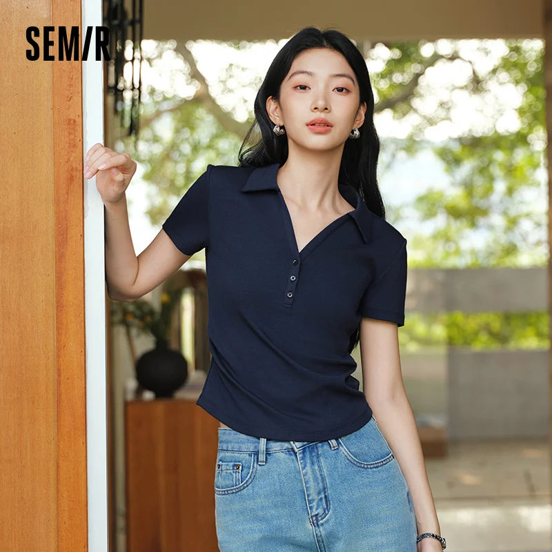 Semir Women Polo Shirt Short Length Ruched Slim Fit Standard Shoulder Cool Feeling 2026 Summer Temperament Versatile Fashion Top