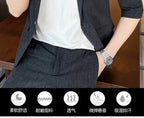 Men's Summer New Slim Fit 3/4 Sleeve Blazer Set Thin Seven-Point Sleeve Suit Outfit Casual Business Two-Piece Set