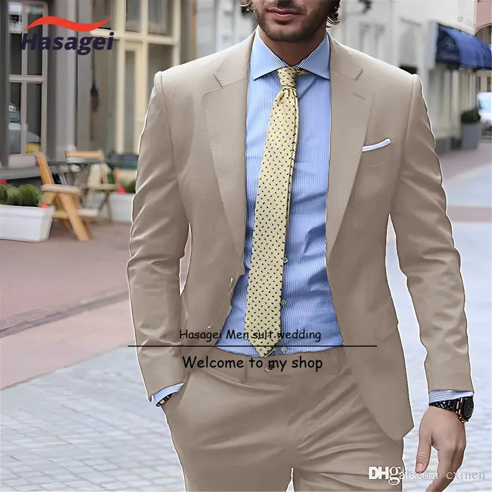 Navy Elegant Men's Suit Business Formal Work Wear Slim Fit Pants Jacket 2 Piece Set Groom Wedding Tuxedo