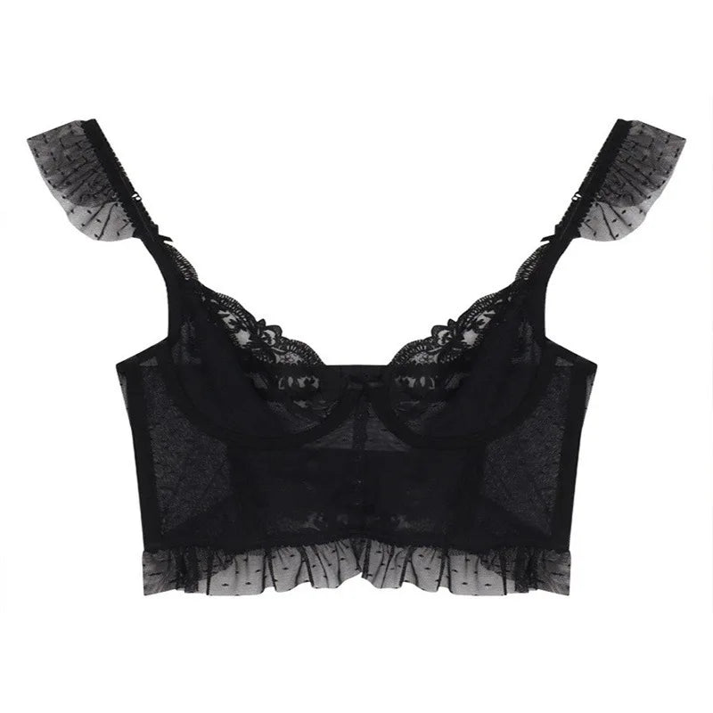 French Embroidery Lace Women's Bra Set Top Sweet Female Wedding White Bralette Vest Sexy Corset Bras Comfortable Intimates