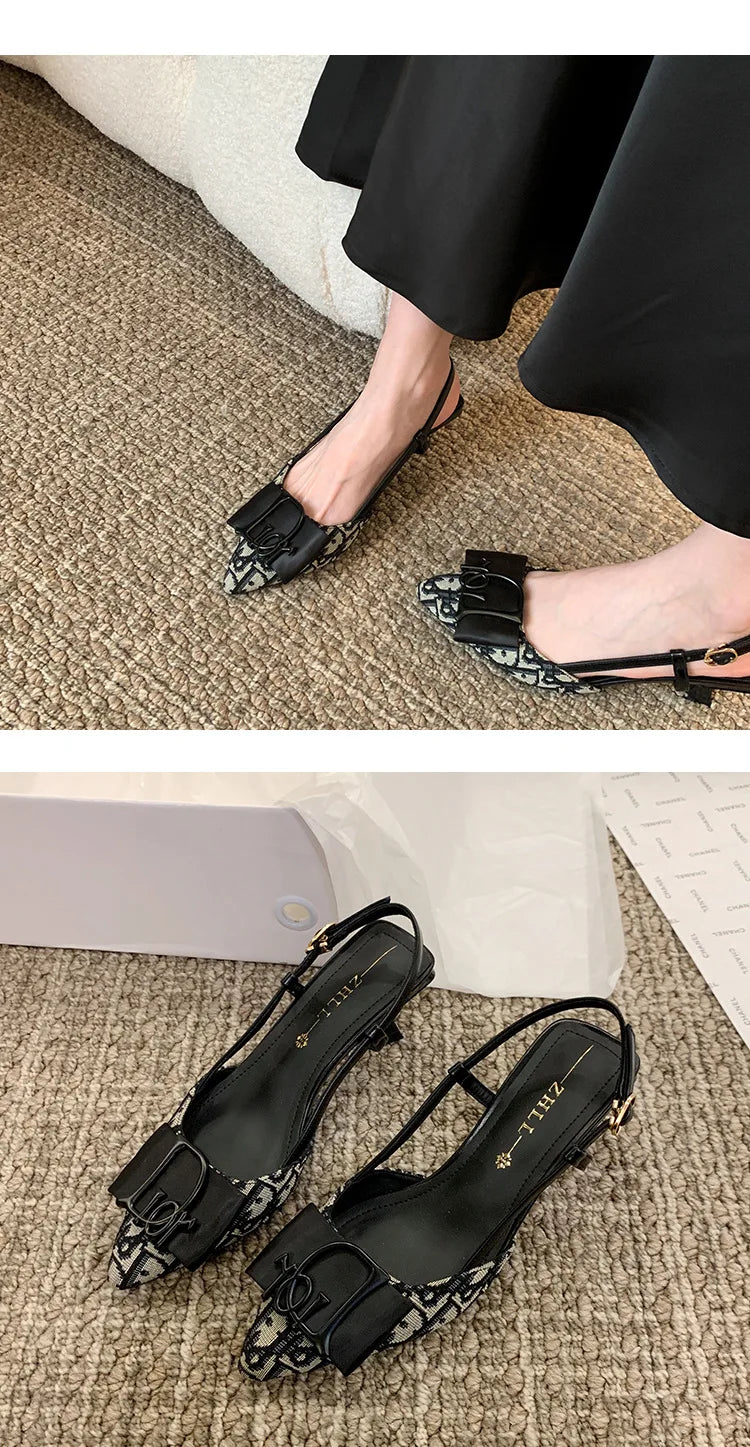 French Style Pointed Toe Backless Heeled Sandals Closed Toe Design Wide Width Plus Size Soft Comfortable High Heel Slip On Shoes