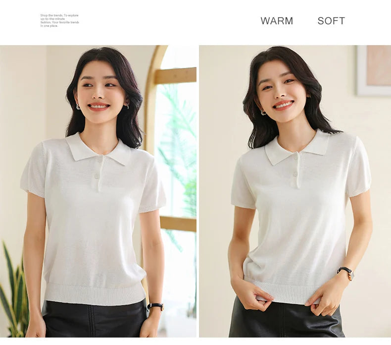 100% Cotton Women POLO Collar Casual Top T-shirt luxury designer clothing woman plus size clearance sale