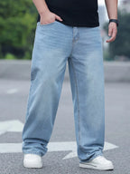 FENROOST Plus Size Men's High Waist Straight Leg Jeans Four Seasons Loose Baggy Denim Trousers Casual Versatile Long Pants New