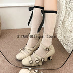 Sweet Lolita Cross Buckle Strap Women Mary Jane Shoes Fashion Multi Metal Buckle Shoes Retro Wedding Party Dress Ladies Pumps