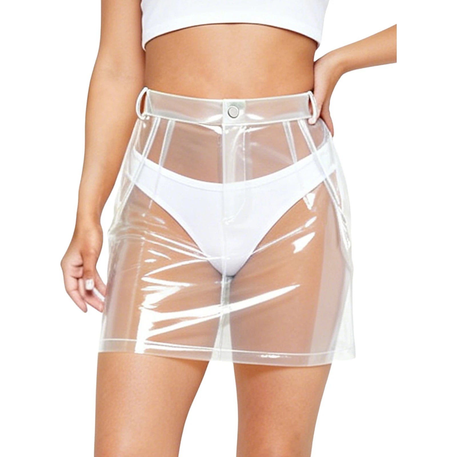 Transparent Pvc Disco Jazz Dance Bodycon Skirt for Women High Waist Pencil Miniskirt with Pockets See Through Cover Up Clubwear
