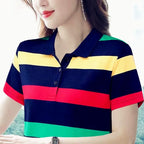 Women Summer Tops Strip Tees Sexy Vintage Short Sleeve 5XL Polo T Shirts Loose Casual Befree Boho Tees