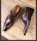 Male Genuine Leather Social Shoe Oxford Elegant Man Dress Shoes Hand Lace-up Pointed Party Wedding Shoes Black Coffee Shoes