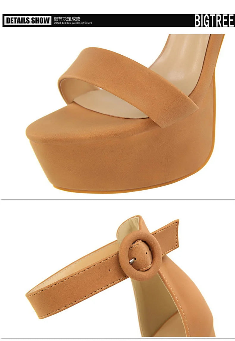 New Fashion Simple Comfort Women Platform High Heels Sandals Summer Peep Toe Party Wedding Pumps Buckle Slimming Shoes