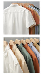 Dukeen Heavyweight Short-Sleeved Shirt Men's Summer Solid Color Lapel Pocket Casual Shirt Cotton White Shirts