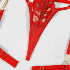 Ellolace Hot Women's Lingerie Sets Charming Bra Belt Thong 3PC with Leg Circles Fantasy Deep V-neck Women Intimate Underwear