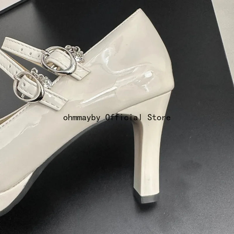 Thin High Heel Women Mary Jane Shoes Concise Shallow Belt Buckle Shoes Spring Autumn Ladies Elegant Wedding Dancing Pumps