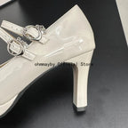 Thin High Heel Women Mary Jane Shoes Concise Shallow Belt Buckle Shoes Spring Autumn Ladies Elegant Wedding Dancing Pumps