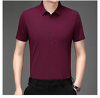 Men's Ultra Stretch Short Sleeve Shirt Business Casual  Breathable Stretchable Abrasion-Resistant Solid Color Short Sleeve Shirt