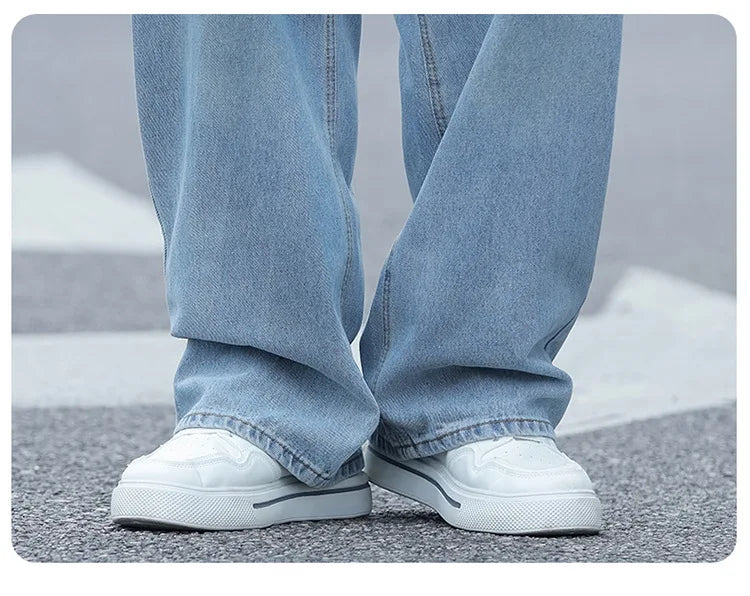 FENROOST Plus Size Men's High Waist Straight Leg Jeans Four Seasons Loose Baggy Denim Trousers Casual Versatile Long Pants New