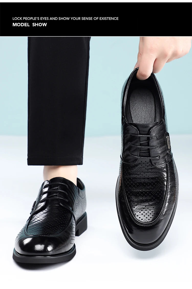 Men's Summer Breathable Leather Shoes Comfortable Soft Bottom Hollow Design Business Formal Derby Shoes British Style-SJ551-1
