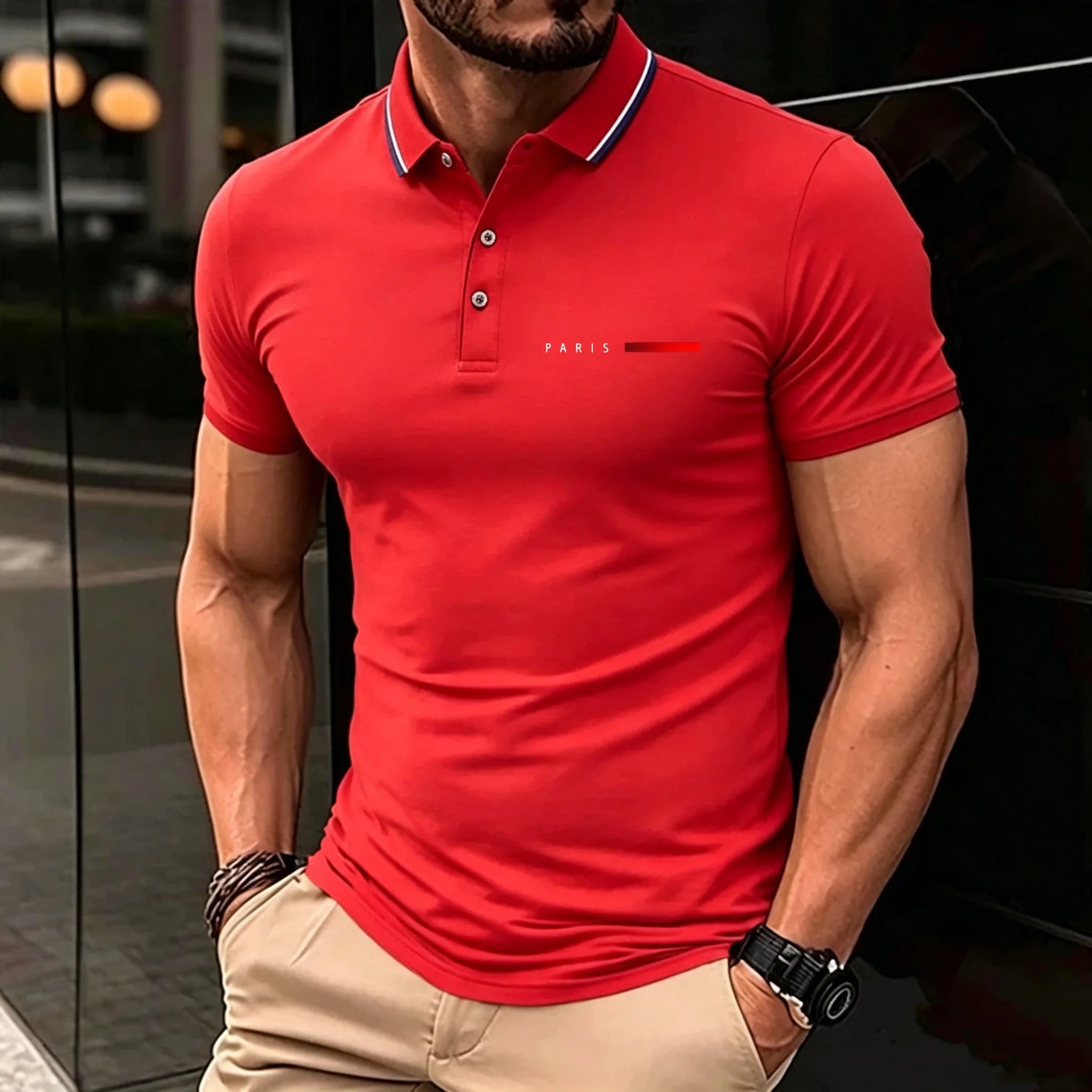 Men Fashion Breathable Minimal Print Polo Shirts Color Striped Collar Short Sleeve Tops Trendy Versatile Daily Office Casual Tee