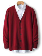 100% Pure Wool Sweater Autumn Winter New Men's Cardigan V-Neck Buckle Jacket Loose Casual Cashmere Knitted Sweater Long Sleeveds