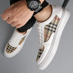 Men Classic Checkered Patchwork Thick Soled Casual Board Shoes Shock-absorbing Breathable Fashionable Commuting Street Shoes