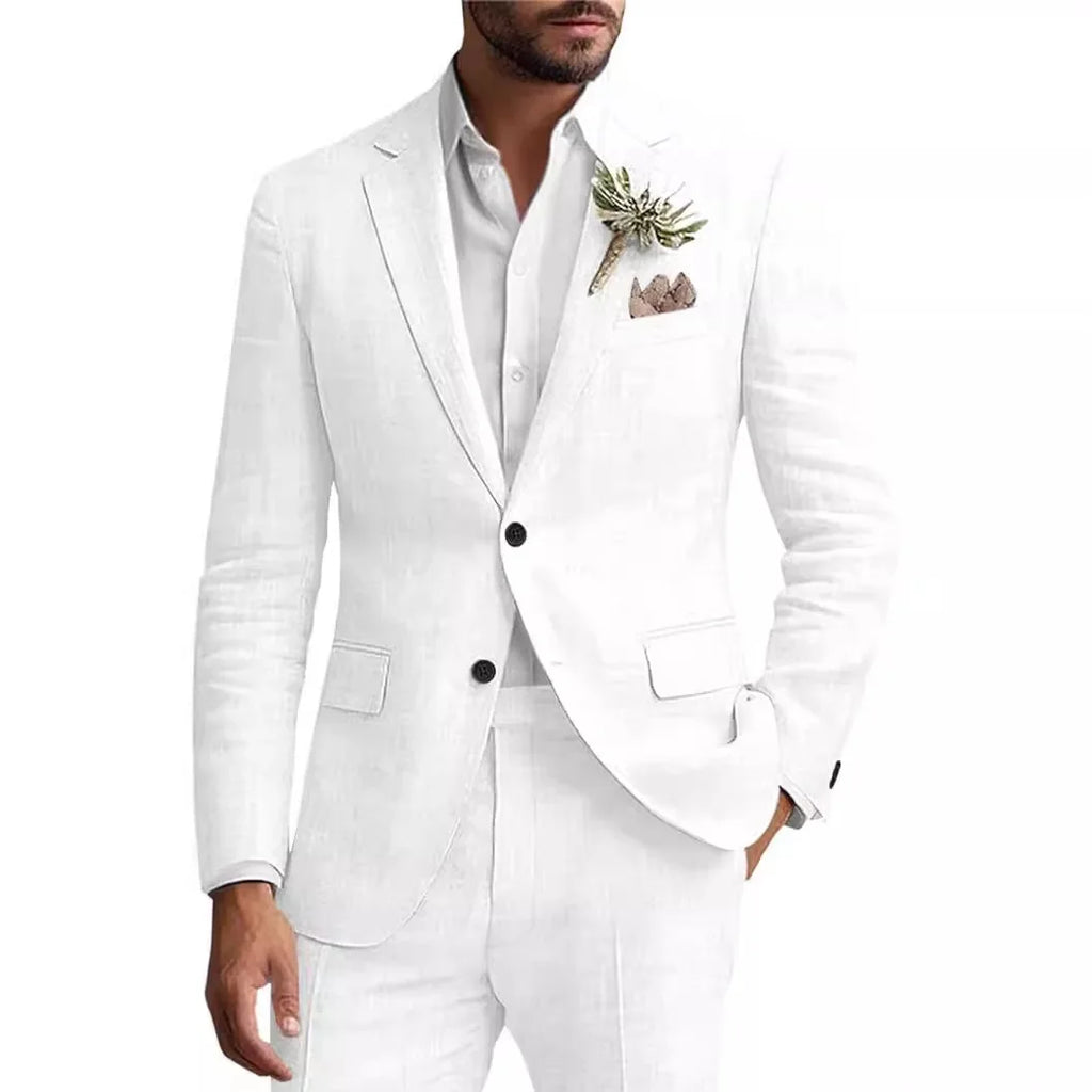 Men's Two-piece Linen Business Casual Suit Groom's Wedding Banquet Dress  man suits