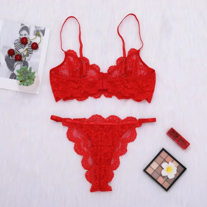 Tornova Sexy Lace Lingerie Suit for Women Mesh See-through Sexy Interesting Lingerie Two-Piece Ladies Body Shaping Underwear Set