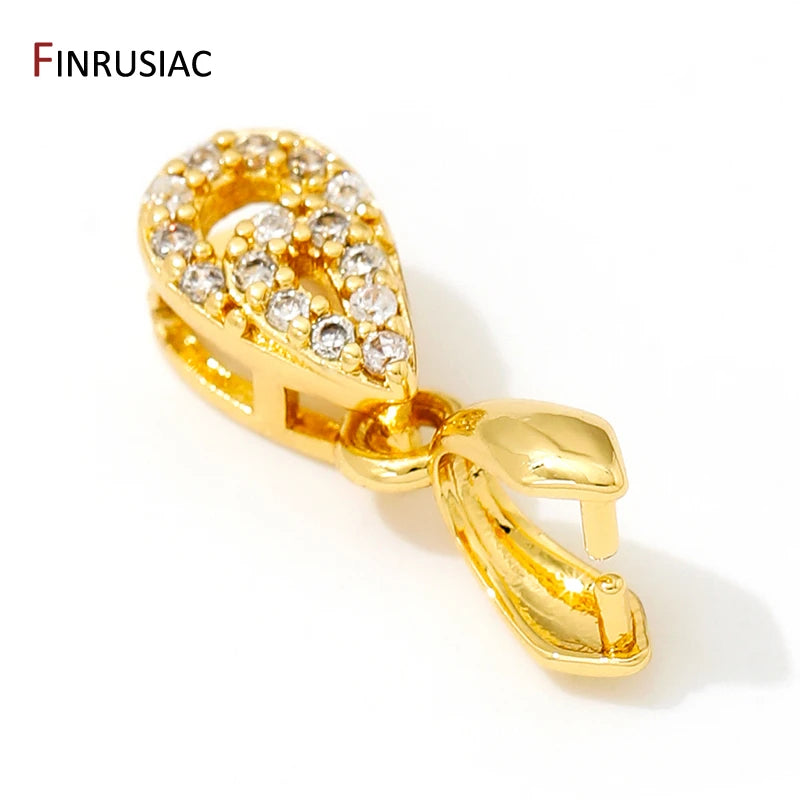 Brass Crystal Agate Pendant Pinch Bails,18k Real Gold Plated Inlaid Zircon Pendant Clips Clamp Pinch Bail,Supplies For Jewelry