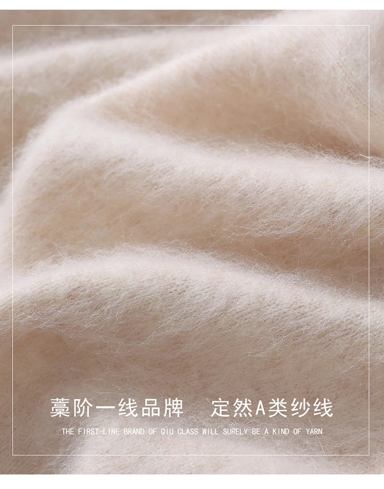 Autumn Winter 100% Mink Cashmere Sweater Men's Round Neck Pullover Loose Solid Color Plus Size Base Knit Business Casual Sweater