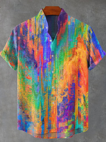 3D digital printing image of linen short sleeved shirt, designed for men's party atmosphere, casual style, retro men's shirt