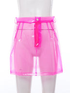 Transparent Pvc Disco Jazz Dance Bodycon Skirt for Women High Waist Pencil Miniskirt with Pockets See Through Cover Up Clubwear