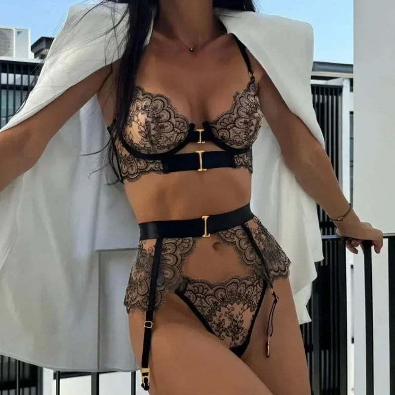 Tornova 2-piece Sexy Lingerie Set G-string Transparent Underwear Lolita Romantic Lingeries Set Sexy Bra Panties Sets Lingerie