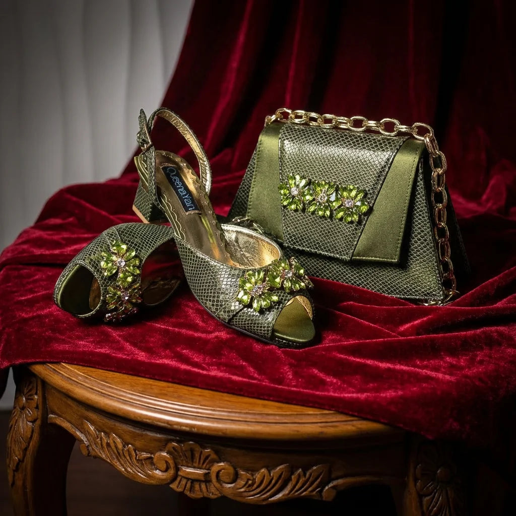 New Elegant 2026 Lilac Peep Toe Women Heels with Diamond Accents - Italian Design Matching Pumps and Bag Set for Parties