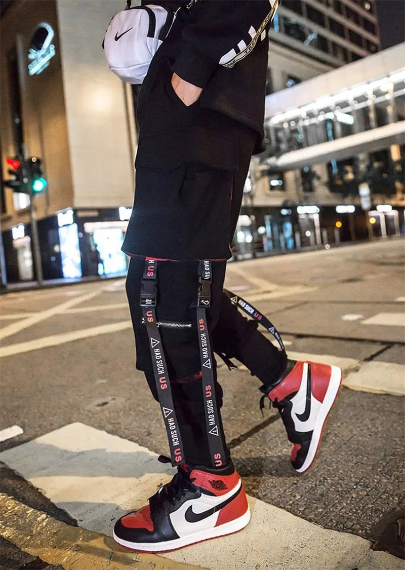 Y2K Joggers Cargo Pants For Men Casual Hip Hop Pocket Male Trousers Sweatpants Street Ribbons Techwear White Pant Pantalon Homme