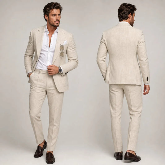 Men's Two-piece Linen Business Casual Suit Groom's Wedding Banquet Dress  man suits