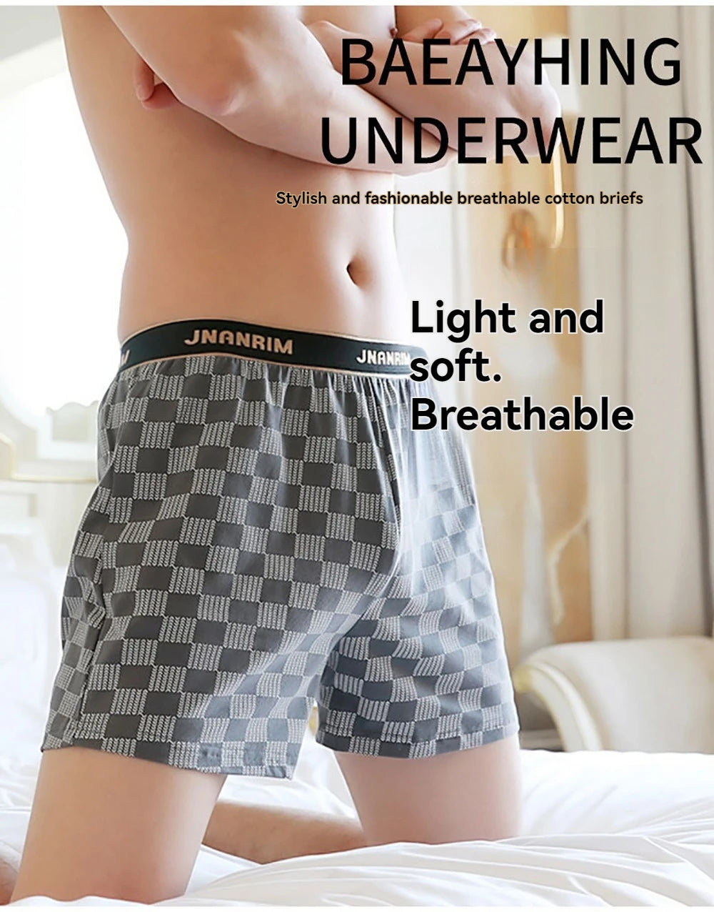 3PCS/Pack 95% Cotton Soft Plaid Alo Boxers Hombre Loose Breathable Hygroscopic Mens Shorts Sport High Elastic Waist Underwear