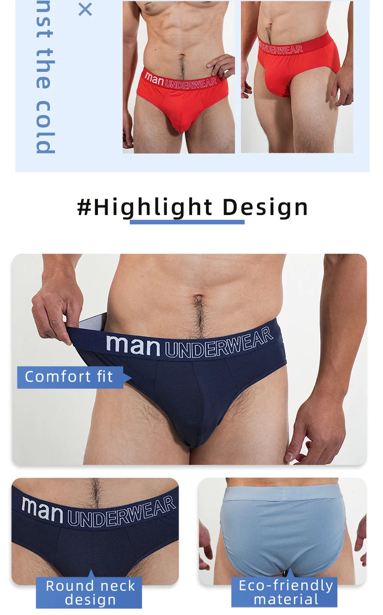 2pcs Fashion Mens Sports Briefs Sexy Triangle Short Panties Simple Male Underwear Everyday Comfortable Underpants Free Shipping