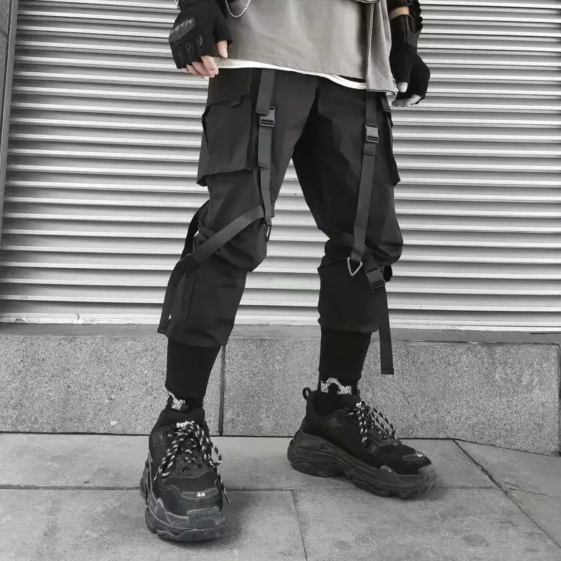 Y2K Joggers Cargo Pants For Men Casual Hip Hop Pocket Male Trousers Sweatpants Street Ribbons Techwear White Pant Pantalon Homme