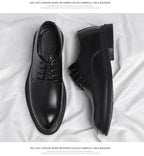 Mens Black Leather Shoes Autumn British Style Formal Business Footwear Low Top Commute Style Dress Shoes For Suits