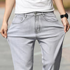 2026 Summer Brand New Men's Straight Loose Thin Jeans Simple Casual Clothing Lightweight Cotton Stretch Light Grey Jeans