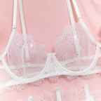 New Eyelash Lace 5-Piece Lingerie Set for Women with Underwire Bra Waistband  Garter Belt Leg Rings Gloves Sexy Comfortable
