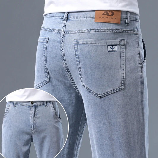 2026 Summer Ice Silk Thin Four Seasons Men's Jeans Loose Straight Wide Leg Pants