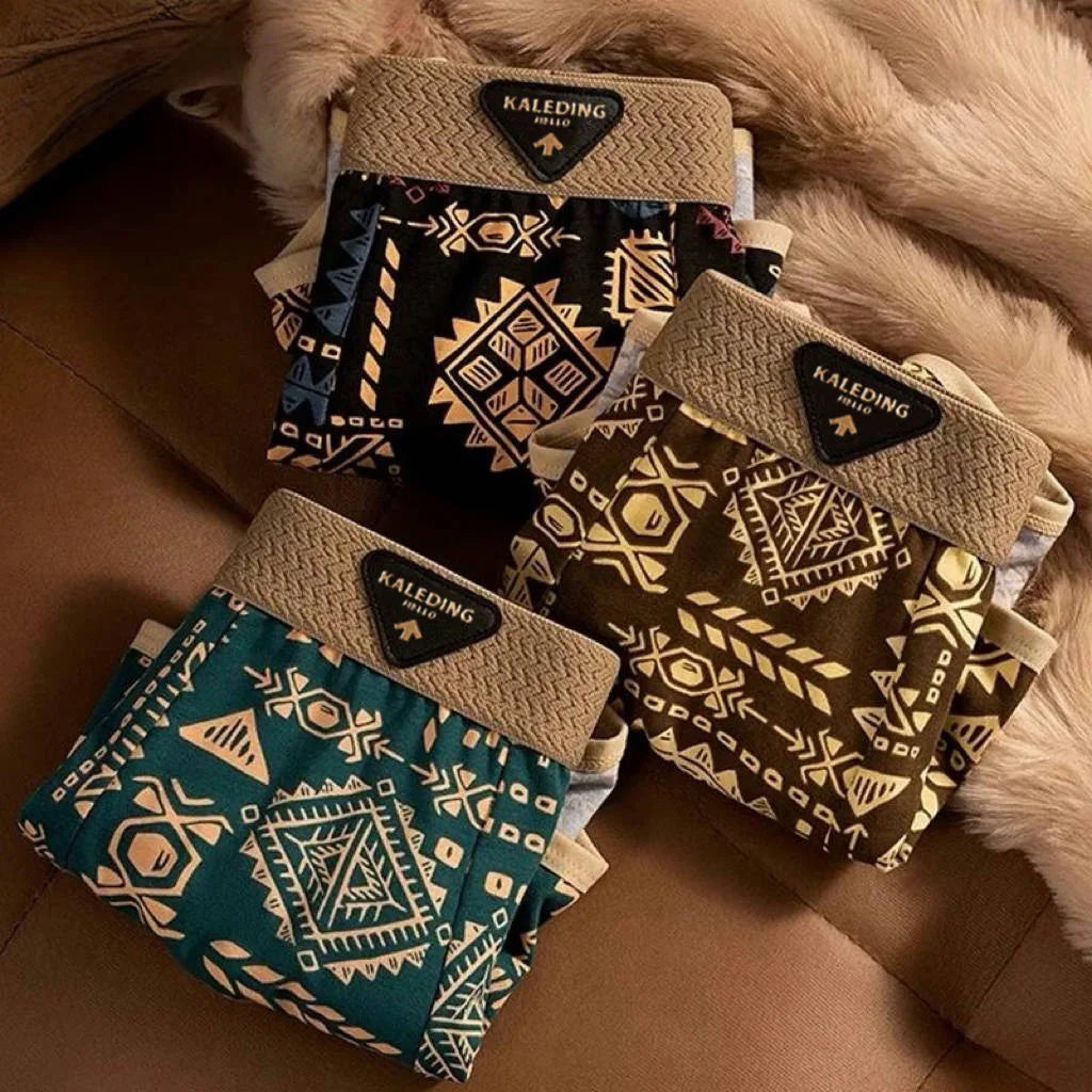 Retro Ethnic Style Men's Boxer Comfortable Briefs Design Vintage Print Elastic Underwear for Man Lingerie Mid Waist Underpants