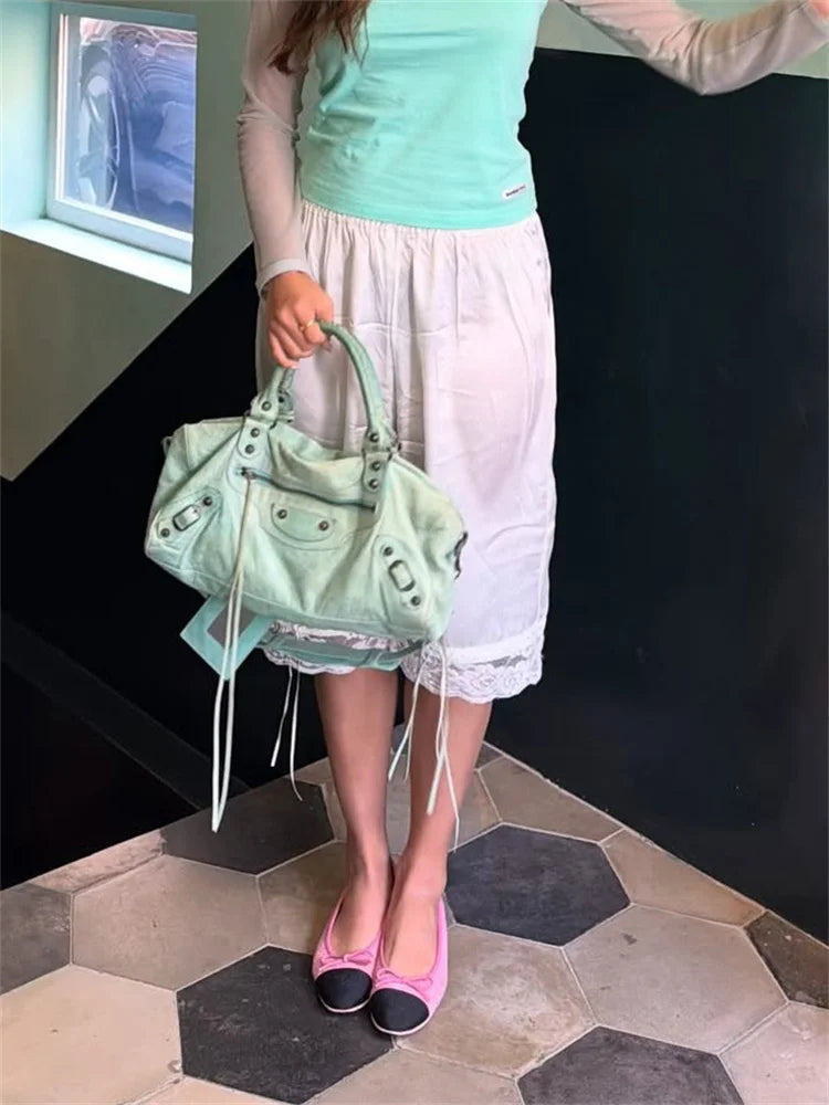 Tossy Y2K Satin Lace Capris Women Low Waist Bloomer Shorts Summer Vintage Coquette Aesthetic Bermuda Shorts Knee Length Pants