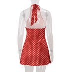 Polka Dot Elegant Off Shoulder Sleeveless Backless High Waist Halter Mini Dress Y2K Summer Fashion Club Party Vestidos