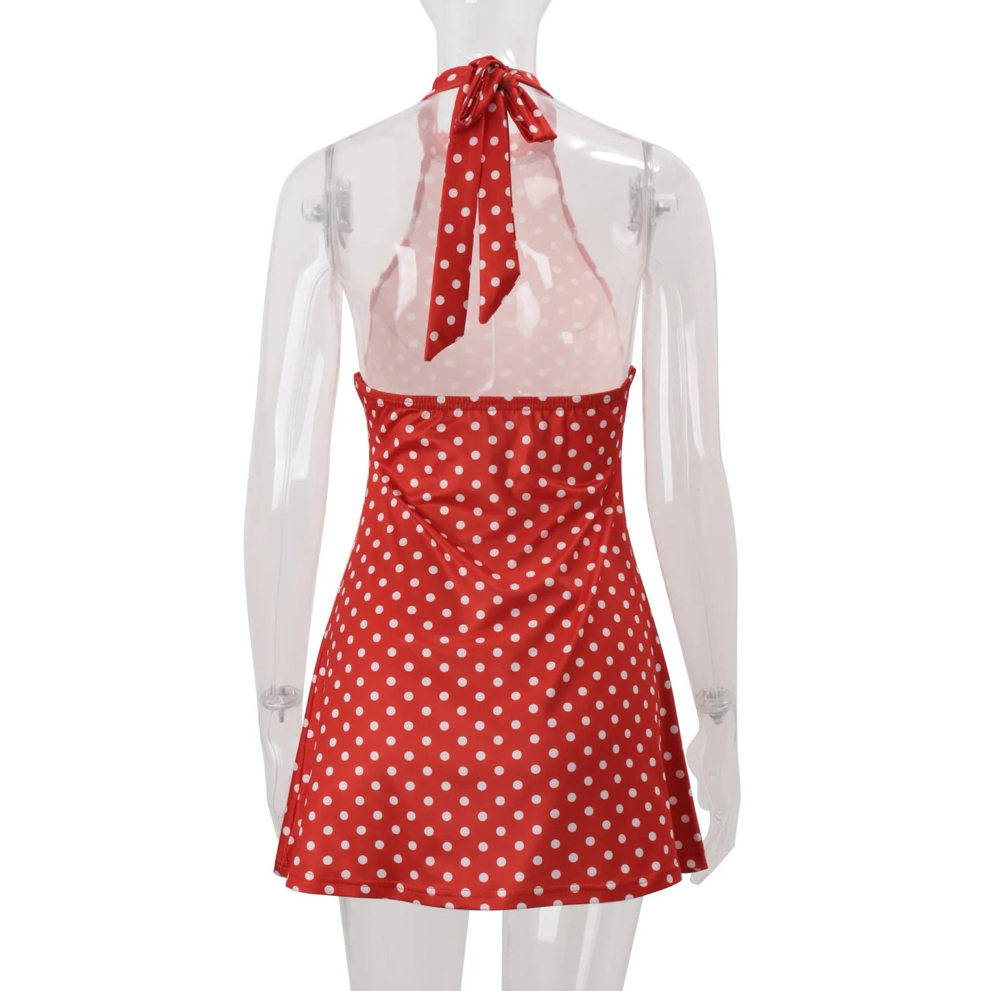 Polka Dot Elegant Off Shoulder Sleeveless Backless High Waist Halter Mini Dress Y2K Summer Fashion Club Party Vestidos