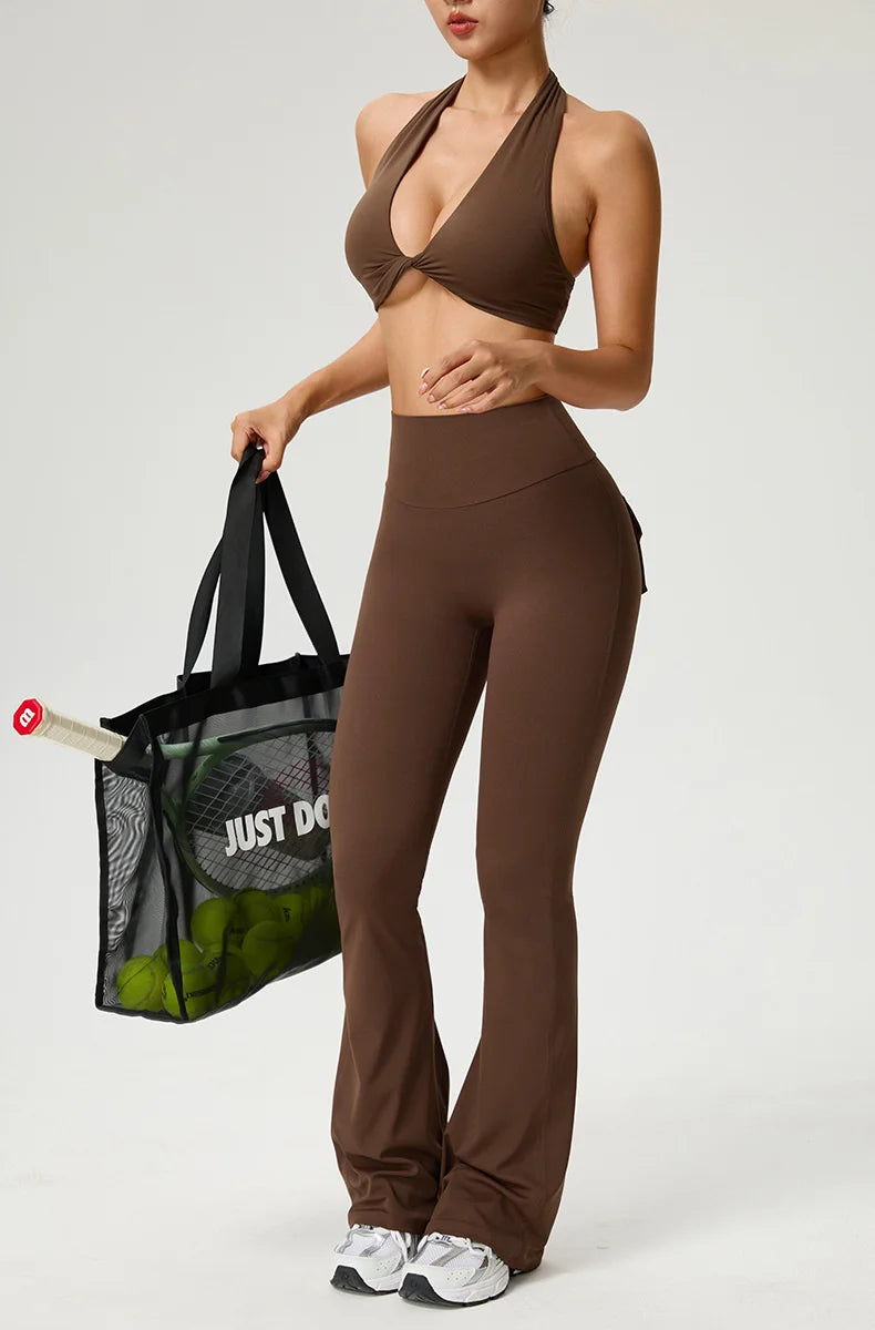 TRY TO BN Yoga Pants Pocket Back Flare Leggings Sports Fitness High Waisted Scrunch Leggings Workout Trousers Gym Woman Clothing