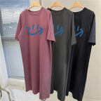 Arabic Print Side Split Long T Shirt Dress Women Loose Short Sleeve Oversized Casual Maxi Loungewear Dress