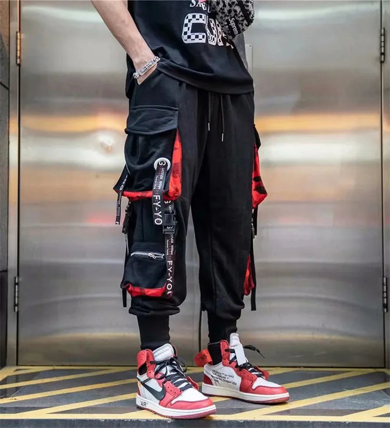 Y2K Joggers Cargo Pants For Men Casual Hip Hop Pocket Male Trousers Sweatpants Street Ribbons Techwear White Pant Pantalon Homme