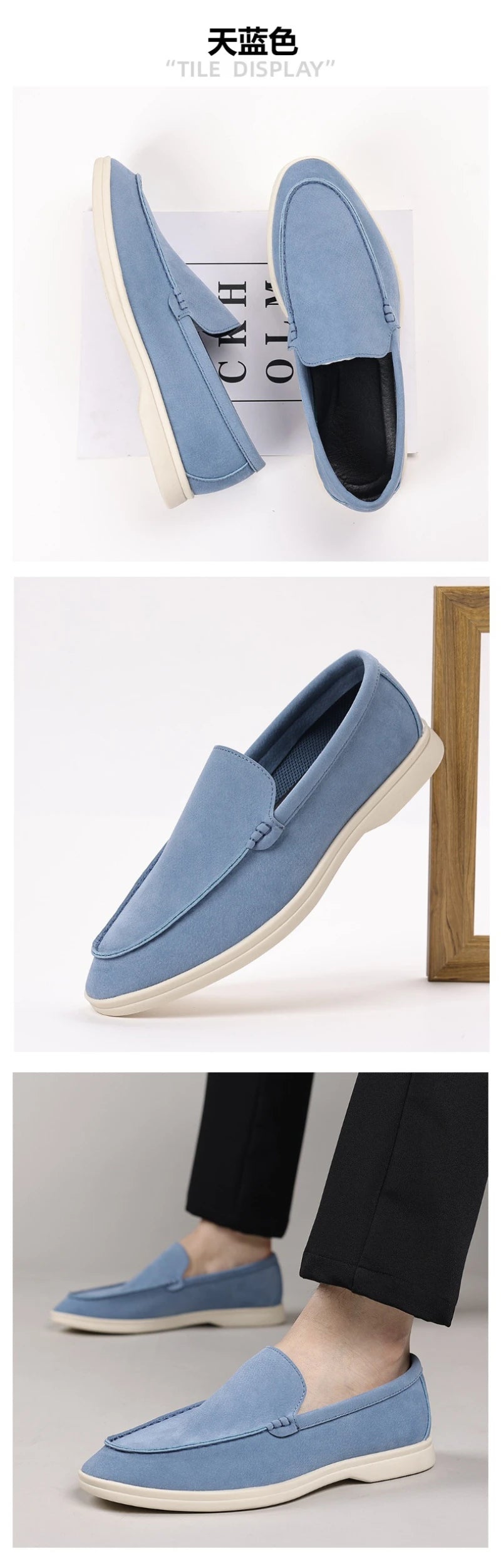 Mens Suede Slip On Loafers Comfortable Lightweight Casual Shoes With White Sole For Daily Wear And Driving Retro Style Simple