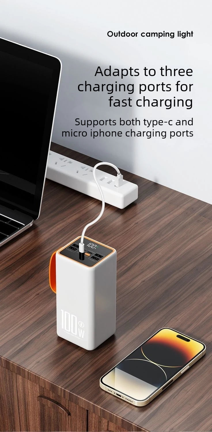 50000mAh Large Capacity Power Bank PortableUSB C 100W Fast Charging External Spare Battery For IPhone Xiaomi Samsung