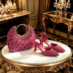 New Italian Pumps and Bag To Party 2026 INS Style Pointed Metalldekoration Rhinestone Elegant Gold Color High Heels for Women