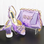 New Elegant 2026 Lilac Peep Toe Women Heels with Diamond Accents - Italian Design Matching Pumps and Bag Set for Parties